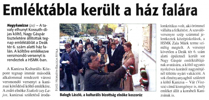 Zalai Hírlap 2008 11 05 04old - Emléktábla került a ház falára.jpg Zalai Hírlap 2008 11 05 04old - Emléktábla került a ház falára.jpg